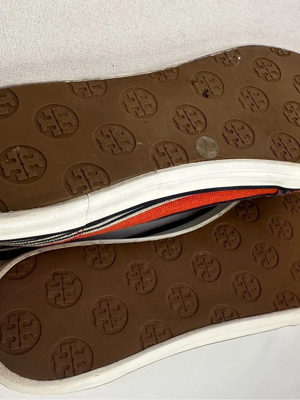Tory Burch Striped Canvas Slip On Flats Logo Shoes Women’s 7.5 Multicolor